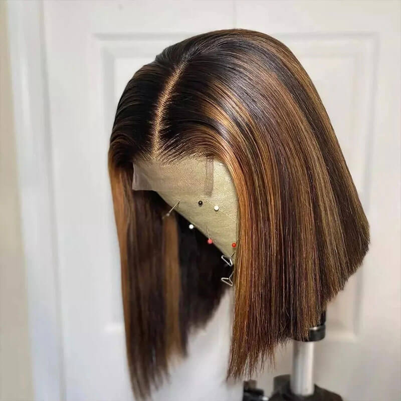 Straight Bob Wigs HD Transparent 4x4 Lace Closure Wig Highlight Ombre Color Pre Plucked with Baby Hair Flash Sale