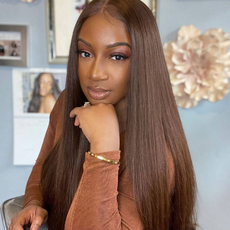 Subella Hair Light Brown Wig Straight Human Hair Colored Wig HD Transparent Lace Closure Wig
