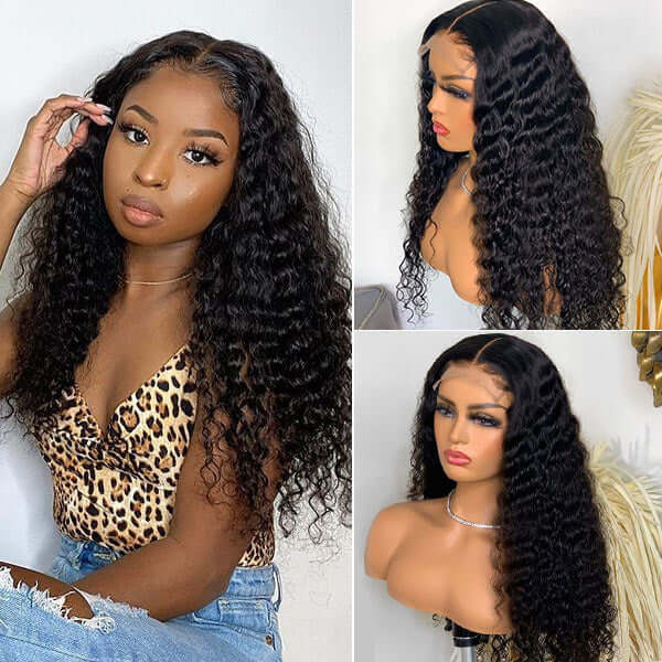 Deep Wave 5x5 HD Lace Human Hair Wigs Pre Plucked 150%/180%/220% Density Lace Closure Wig