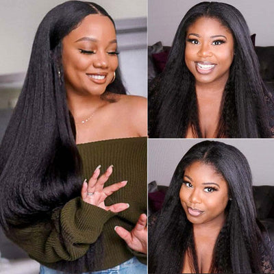 Kinky Straight Human Hair 5x5 HD Transparent Lace Closure Wigs For Women