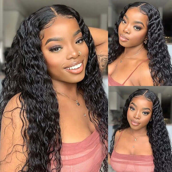 HD Transparent Lace Closure Wigs Pre Plucked Water Wave 5*5 Closure Wigs with Natural Hairline