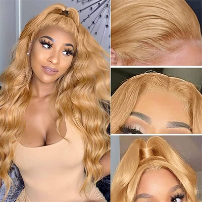 #27 Honey Blonde Body Wave Colored 13x4 HD Lace Frontal Wigs and 4x4 Lace Closure Wigs