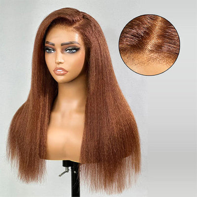 4C Edges Kinky Straight Chotolate Brown Human Hair Wig HD Lace Front Glueless Wig