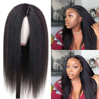 Pre-Cut HD Lace Wig Put On And Go Kinky Straight Human Hair Wig with Breathable Cap Beginner Wig