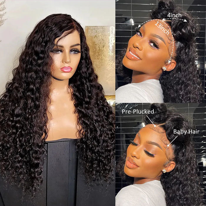 Put On And Go Pre-Cut 4x4 /13x4 HD Lace Wig Water Wave Human Hair Wig with Breathable Cap  Easy to Install