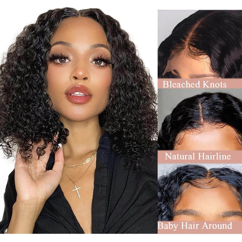 Water Wave HD Lace Front Bob Wigs Pre Plucked Human Hair Lace Wigs