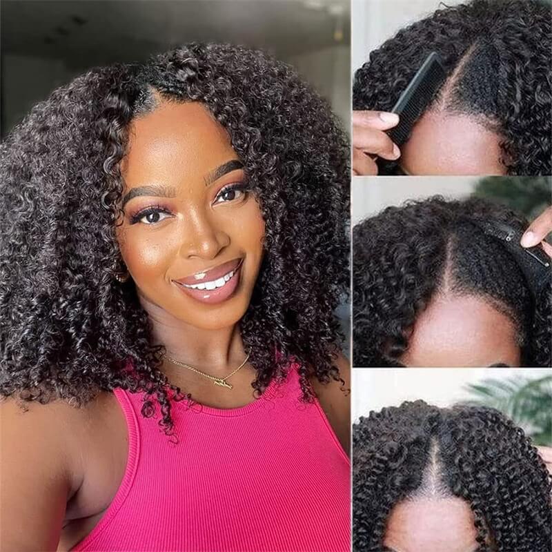 Glueless V Part Kinky Curly Wig No Leave Out Affordable Human Hair Wig Beginner Friendly
