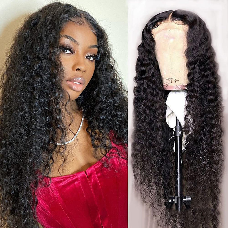 $89.9 Super Deal |  24Inch Water Wave 4x4 Transparent Lace Closure Wigs (No Code Available) Flash Sale