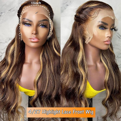 Ombre Highlight Wigs 13x4 Lace Front Wigs Human Hair Body Wave Wigs #4/27 Glueless Wigs