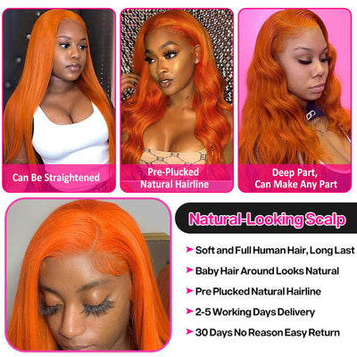 Ginger Color Body Wave Wig 13x4 Lace Front Wigs Glueless Human Hair Wig