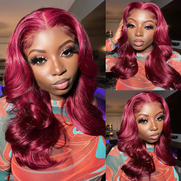 4X4 HD Lace Closure Wig Human Hair Wigs 99J Red Burgundy Pre-Plucked Remy Human Hair Deep Part Wigs