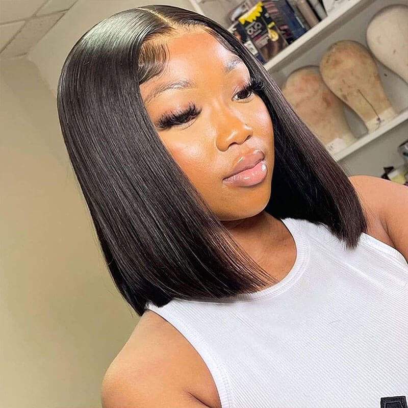 Subella Short Bob Wigs Straight Hair 4x4 HD Transparent Lace Closure Human Hair Wigs With Full Ends