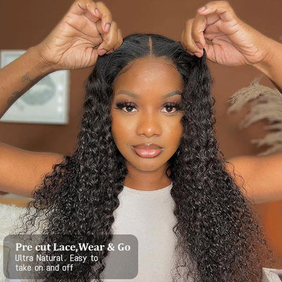 (Air Cap) 4x4/13x4 Pre-Cut Lace Wig Put On And Go Curly Human Hair Wig with Breathable Cap Beginner Wig