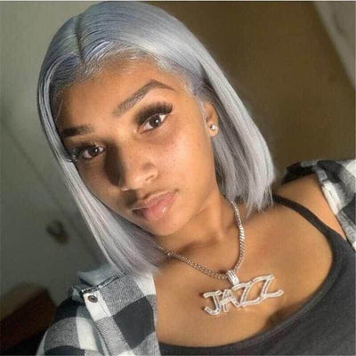 Grey Bob Wigs Straight 13x4 HD Transparent Lace Front Wigs 100% Human Virgin Hair Wigs