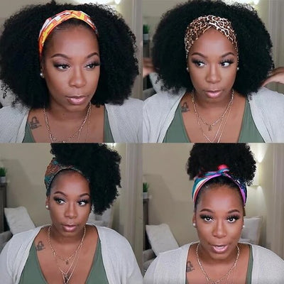 Afro Kinky Curly Headband Wig Human Hair Glueless None Lace Front Wigs Kinky Curly Wigs