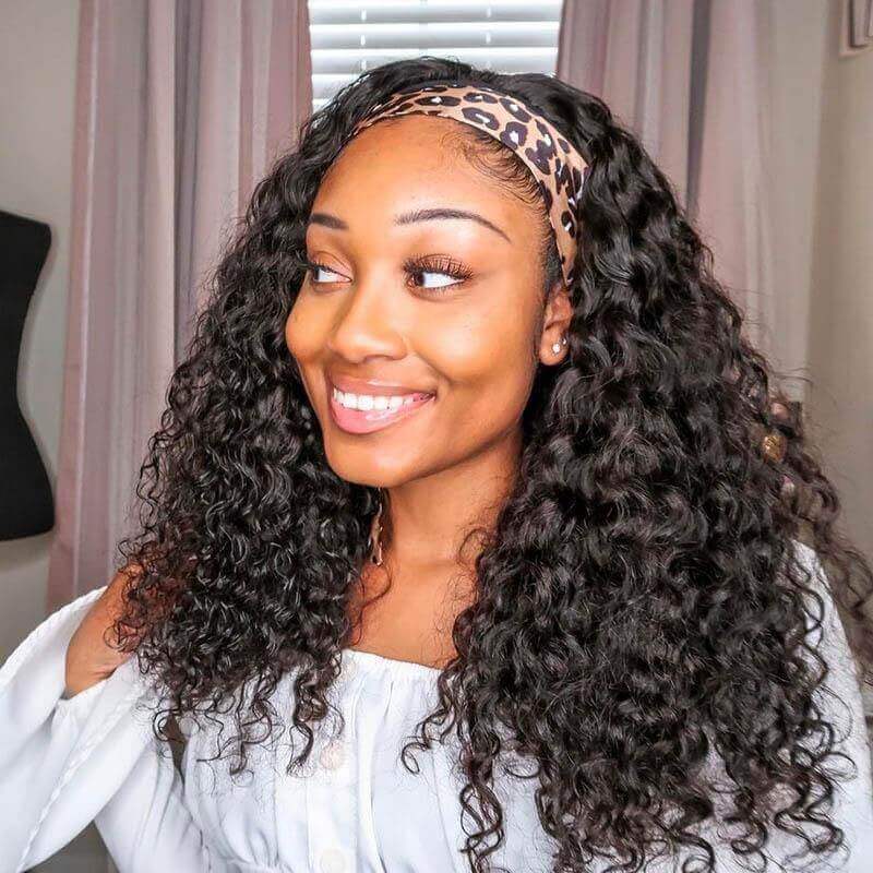 Headband Wigs Water Wave Wig Glueless None Lace Wigs Natural Color