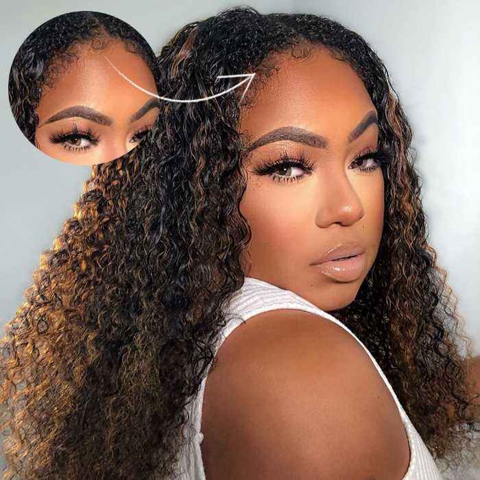 4C Curly Edge Hairline 1B/30 Ombre Color HD Lace Curly Wigs 5x5/13x4/13x6 Lace Frontal Wig