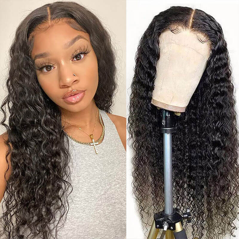 HD Transparent T Part Lace Wig Curly Human Hair Wigs Pre Plucked with Baby Hair