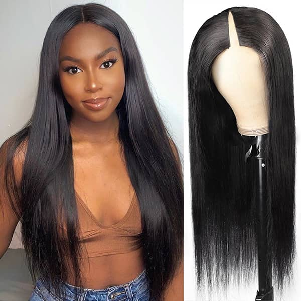V Part Wig Straight Human Hair No Leave Out Thin Part Upgrade U Part Wig Glueless Wig