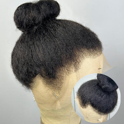 4C Edges Kinky Straight 360 HD Lace Human Hair Yaki Wig With Super Natural Hairline