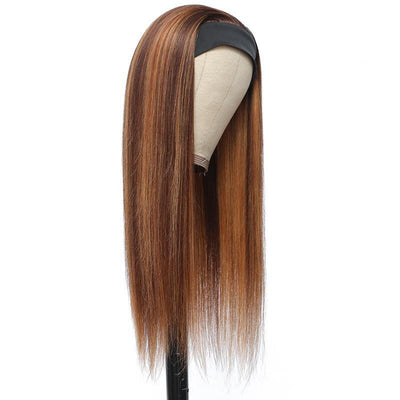 #4/27 Mix Color Highlights Headband Wigs 100% Virgin Human Hair No Gel No Glue Silk Scarf Wigs