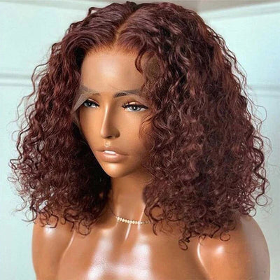 #33 Dark Auburn Color Short Reddish Brown Bob Wig 13x4/4x4 Bob Lace Frontal Wigs