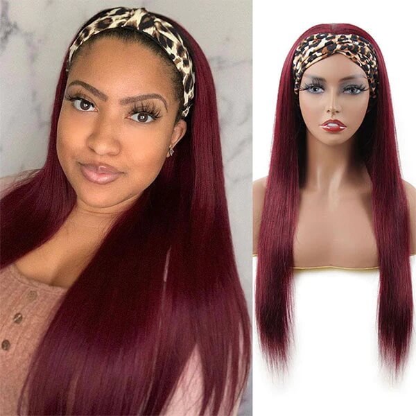 99J Burgundy Color Headband Wigs Straight/Body Wave Virgin Human Hair