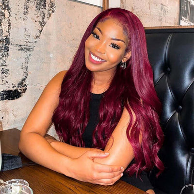 4X4 HD Lace Closure Wig Human Hair Wigs 99J Red Burgundy Pre-Plucked Remy Human Hair Deep Part Wigs