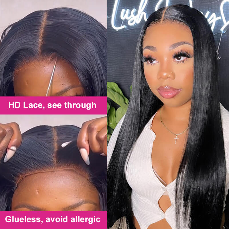 Silky Straight Put On And Go Glueless Wigs With Pre Cut Lace Natural Hairline HD Lace Closure Wigs Beginner Friendly