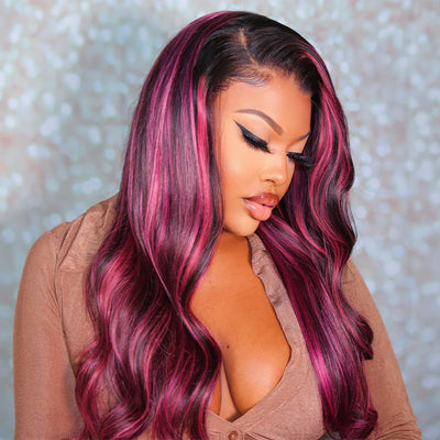 Balayage Intense Pink Violet Highlight Lace Front Wigs 13x4 /4X4Transparent HD Lace Human Hair Wigs