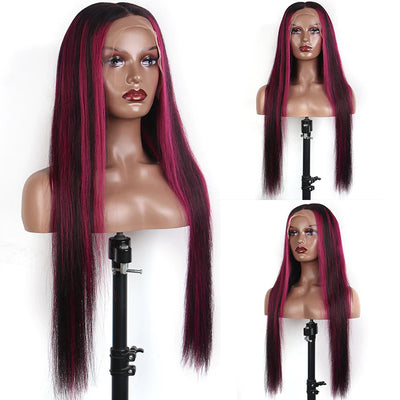 Balayage Intense Pink Violet Highlight Lace Front Wigs 13x4 /4X4Transparent HD Lace Human Hair Wigs