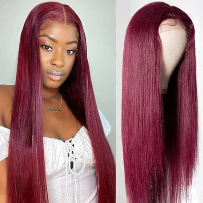 4X4 HD Lace Closure Wig Human Hair Wigs 99J Red Burgundy Pre-Plucked Remy Human Hair Straight Wig Wigs