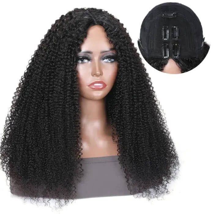 Glueless V Part Kinky Curly Wig No Leave Out Affordable Human Hair Wig Beginner Friendly