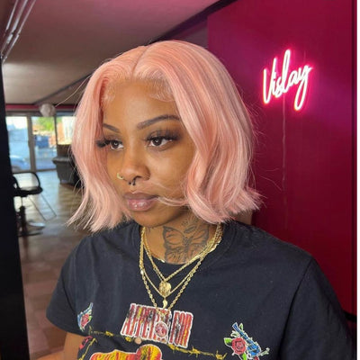 Pink Color Bob Wig Straight 13x4 HD Lace Front Wigs Pre Plucked Glueless Wig
