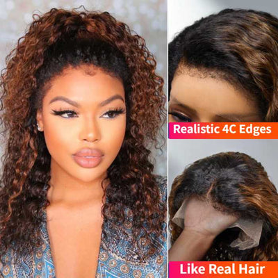 4C Curly Edge Hairline 1B/30 Ombre Color HD Lace Curly Wigs 5x5/13x4/13x6 Lace Frontal Wig